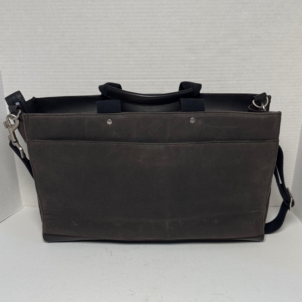 JACK SPADE Waxwear Brown Canvas Black Leather Slim Briefcase Shoulder Strap EUC - Picture 3 of 16